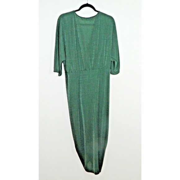 Unique Vintage‎ Dress Plus Size 3XL Green Sparkle Faux Wrap Stretchy Bodycon - Picture 3 of 8
